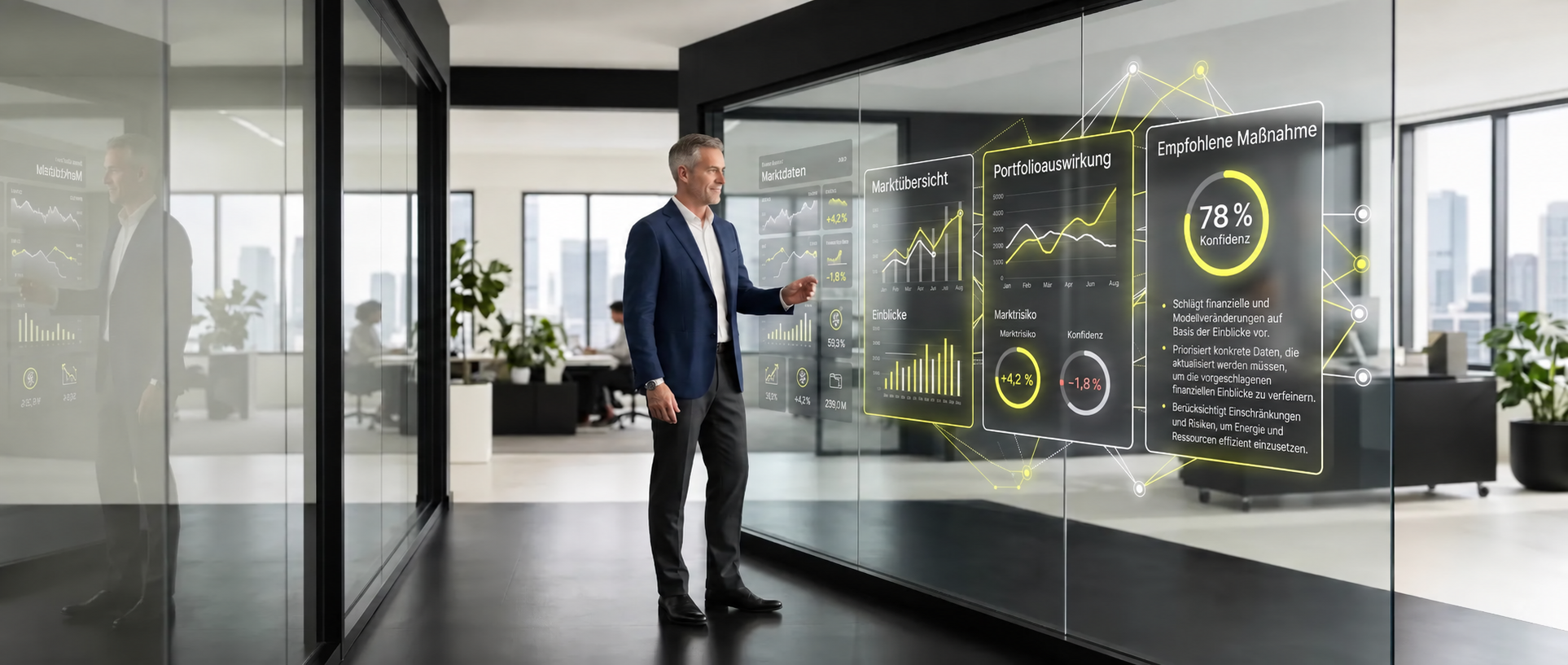 Investor reviewing Bison Web analytics on a glass display
